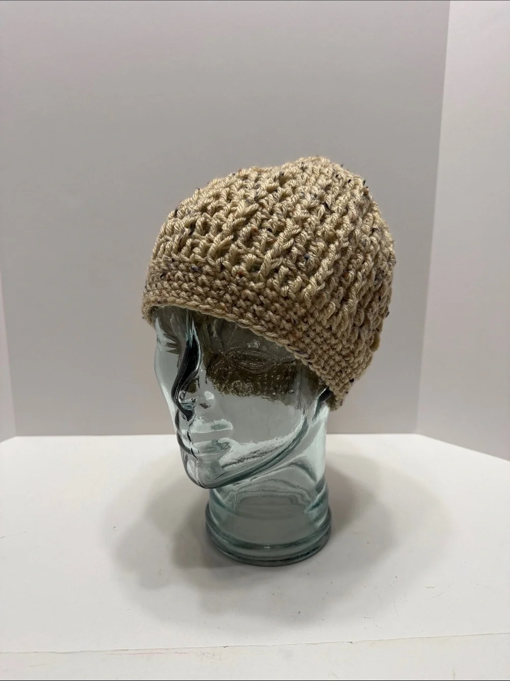 Speckled Beige Crochet Knit Beanie